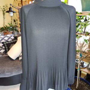 Vince Camuto  High Neck Pleated Black Georgette Crepe L/S Tunic Blouse